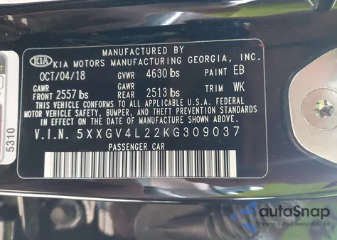 2019 Kia Optima Sx Turbo из США, поврежденный, VIN 5XXGV4L22KG309037